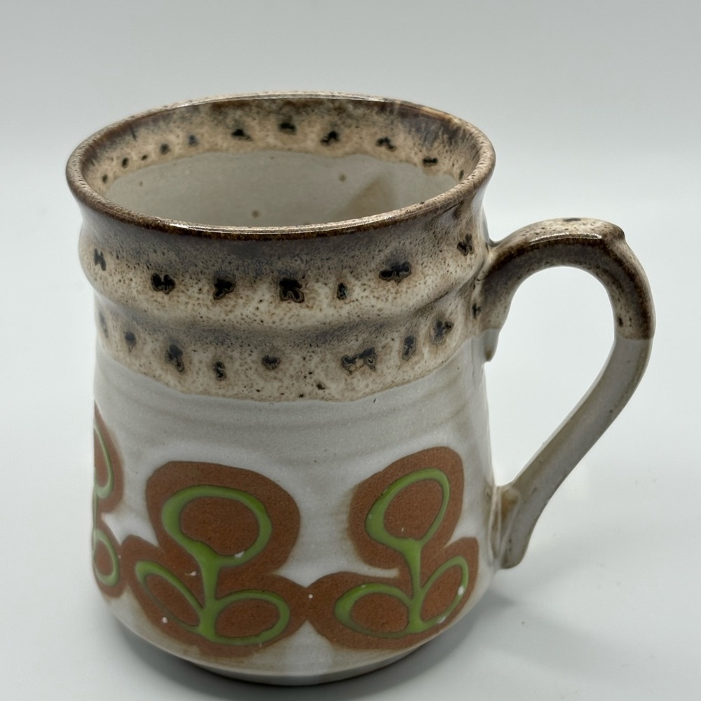 VTG Sanyei Nagoya Japan Hand Made Pottery Mug Cup  embossed Abstract Floral 8 Oz